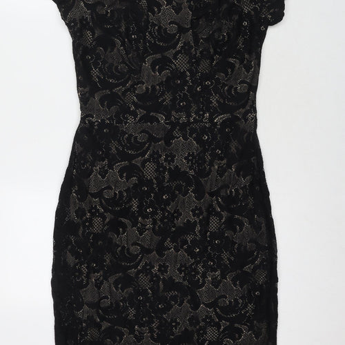 Mango Womens Black Polyamide Pencil Dress Size L Round Neck Zip