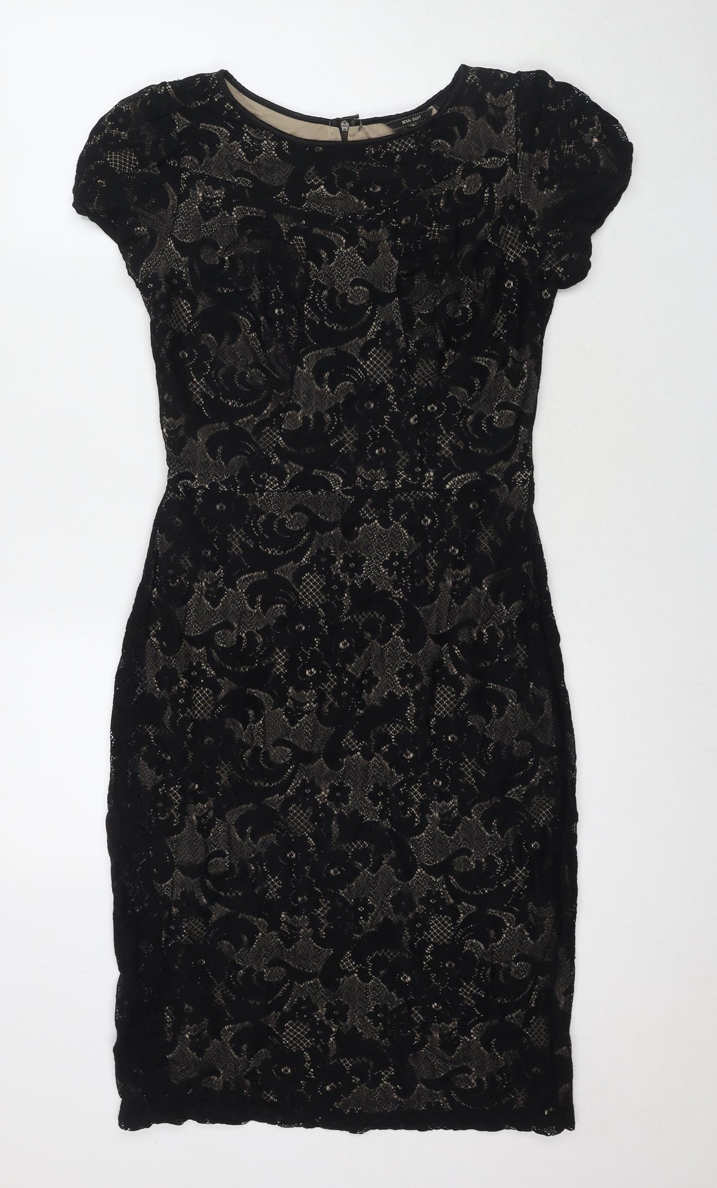 Mango Womens Black Polyamide Pencil Dress Size L Round Neck Zip