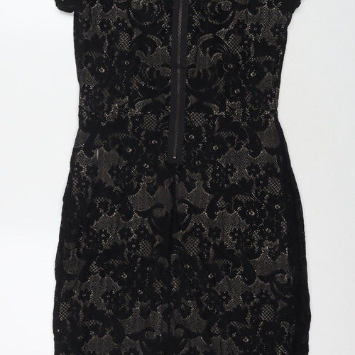 Mango Womens Black Polyamide Pencil Dress Size L Round Neck Zip