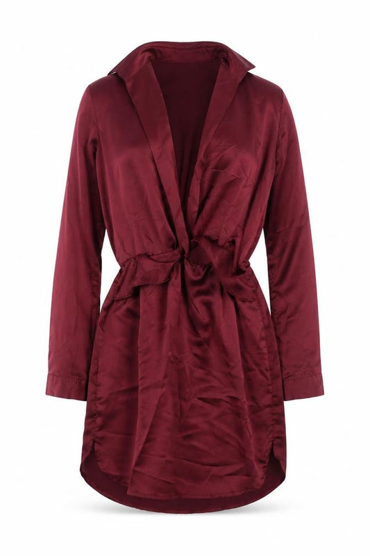 Front view of PRETTYLITTLETHING women’s red polyester a-line, size UK 6, collared pullover