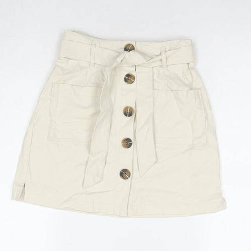 Miss Selfridge Womens Beige Cotton A-Line Skirt Size 8 Button
