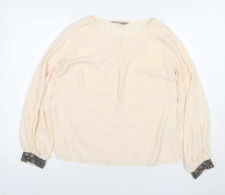 Dorothy Perkins Womens Ivory Polyester Basic Blouse Size 10 Round Neck