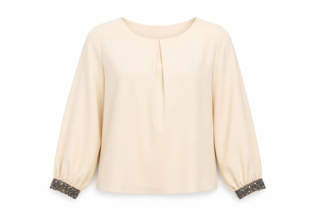 Front view of Dorothy Perkins women’s ivory polyester basic blouse, size UK 10, round neck