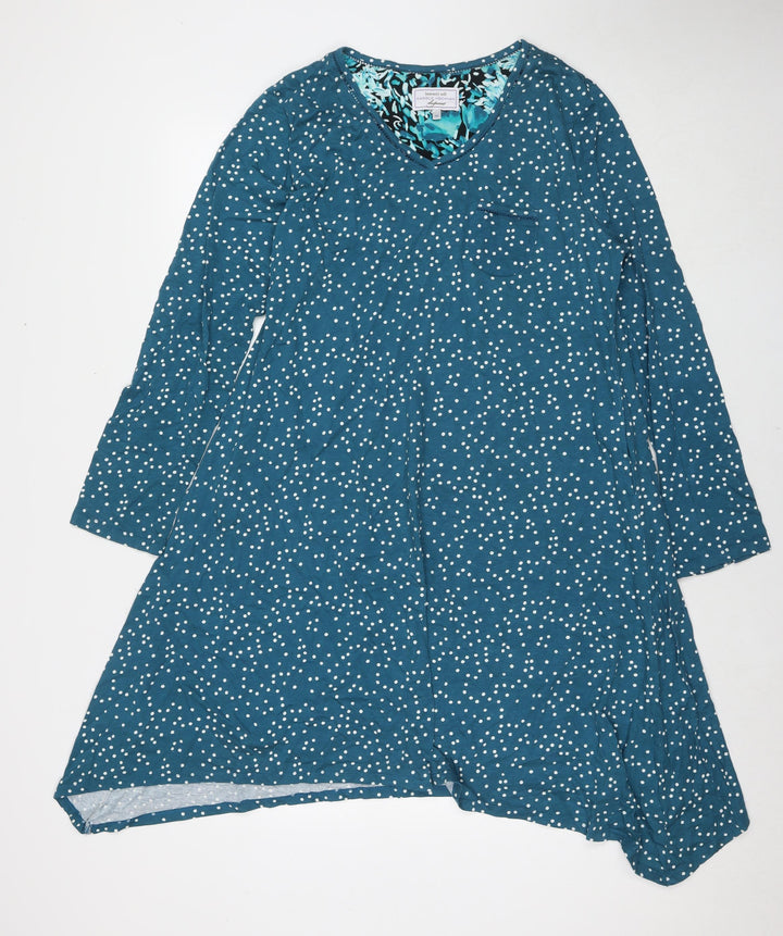 Carole Hochman Womens Blue Polka Dot Viscose A-Line Size M V-Neck Pullover