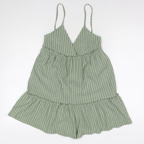 Pull&Bear Womens Blue Striped Viscose Basic Tank Size S V-Neck