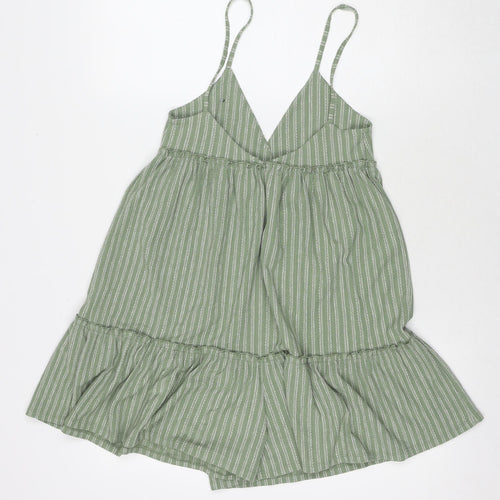 Pull&Bear Womens Blue Striped Viscose Basic Tank Size S V-Neck