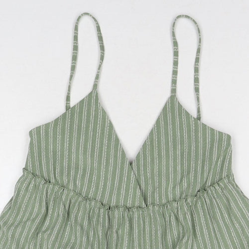 Pull&Bear Womens Blue Striped Viscose Basic Tank Size S V-Neck