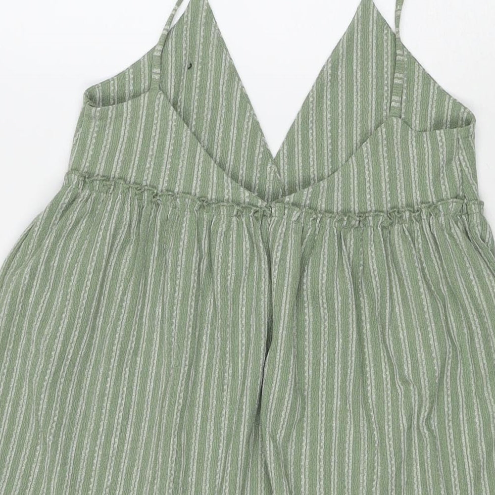 Pull&Bear Womens Blue Striped Viscose Basic Tank Size S V-Neck