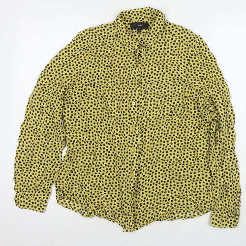NEXT Womens Yellow Polka Dot Modal Basic Button-Up Size 14 Collared