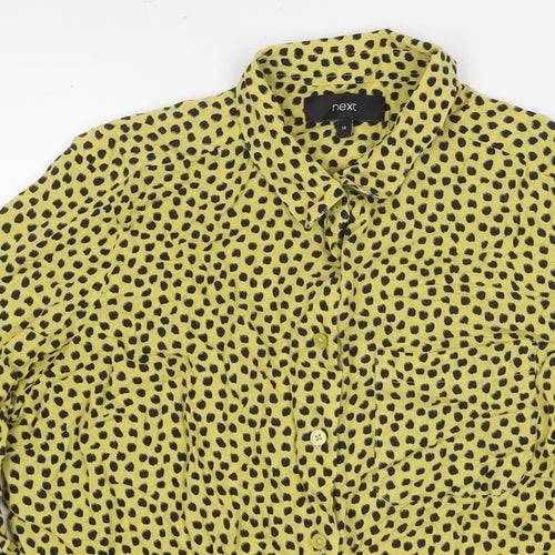 NEXT Womens Yellow Polka Dot Modal Basic Button-Up Size 14 Collared