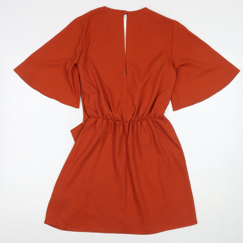 Miss Selfridge Womens Orange Polyester A-Line Size 4 V-Neck Button