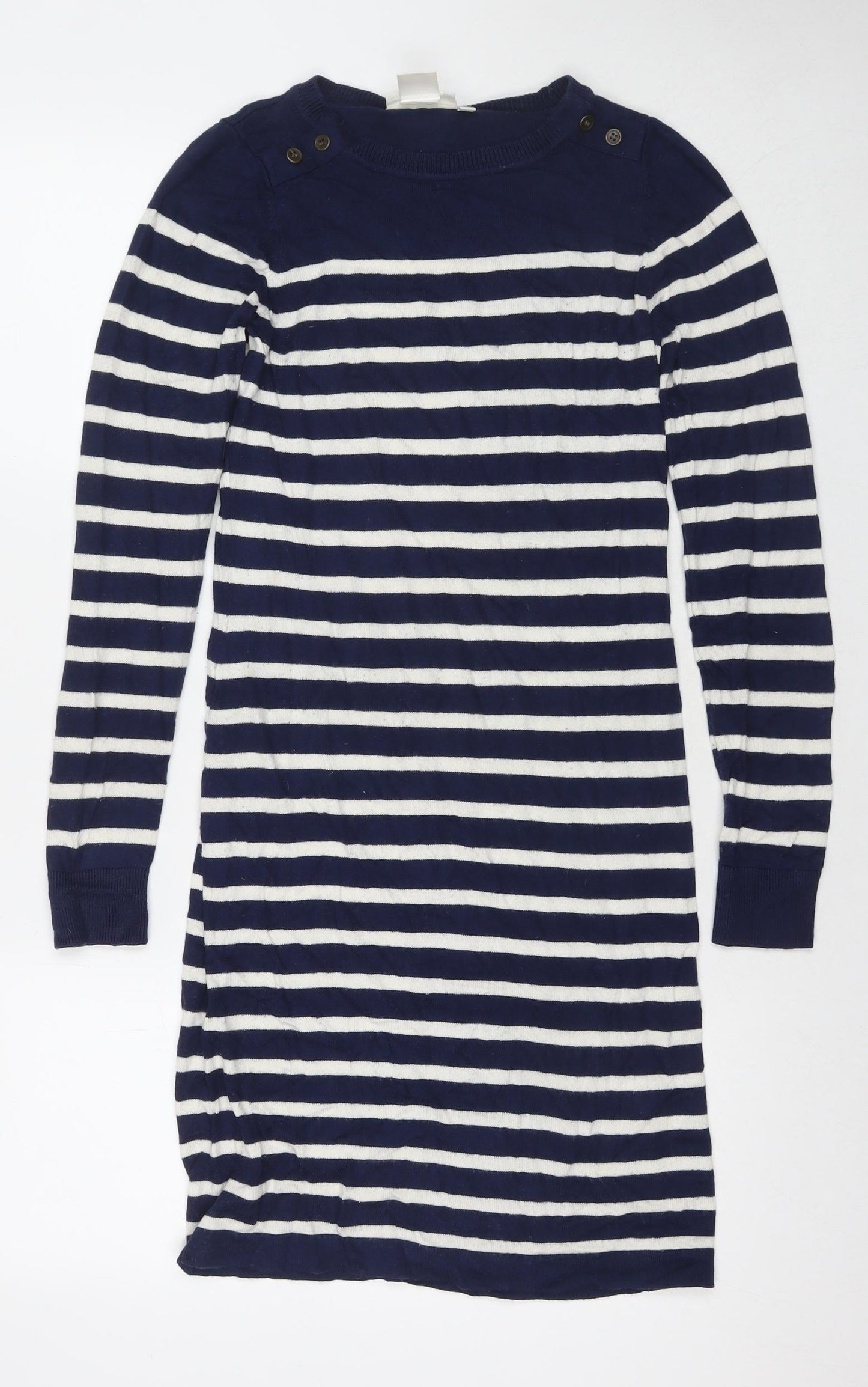 JoJo Maman Bébé Womens Blue Striped Cotton Maxi Size XS Round Neck Pullover