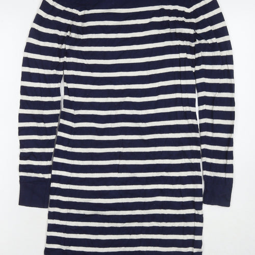 JoJo Maman Bébé Womens Blue Striped Cotton Maxi Size XS Round Neck Pullover