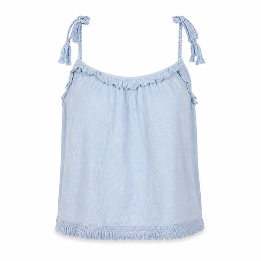 Front view of Heritage Falmer women’s blue polyester basic tank, size UK 12, round neck