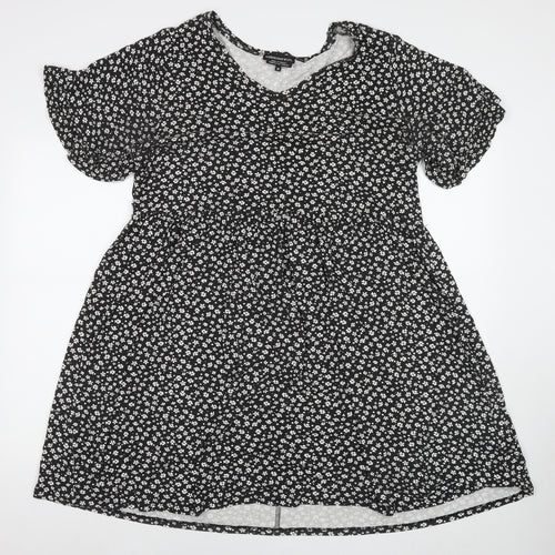 Wednesday's Girl Womens Black Floral Viscose Fit & Flare Size 18 Round Neck Pullover