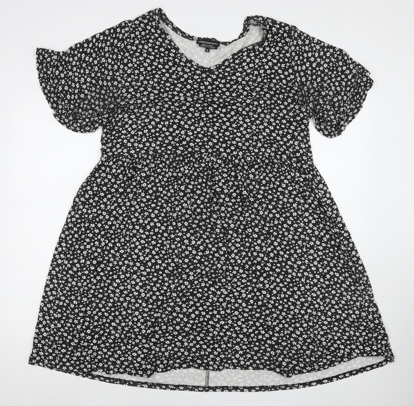 Wednesday's Girl Womens Black Floral Viscose Fit & Flare Size 18 Round Neck Pullover