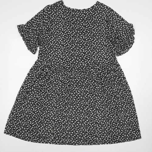 Wednesday's Girl Womens Black Floral Viscose Fit & Flare Size 18 Round Neck Pullover