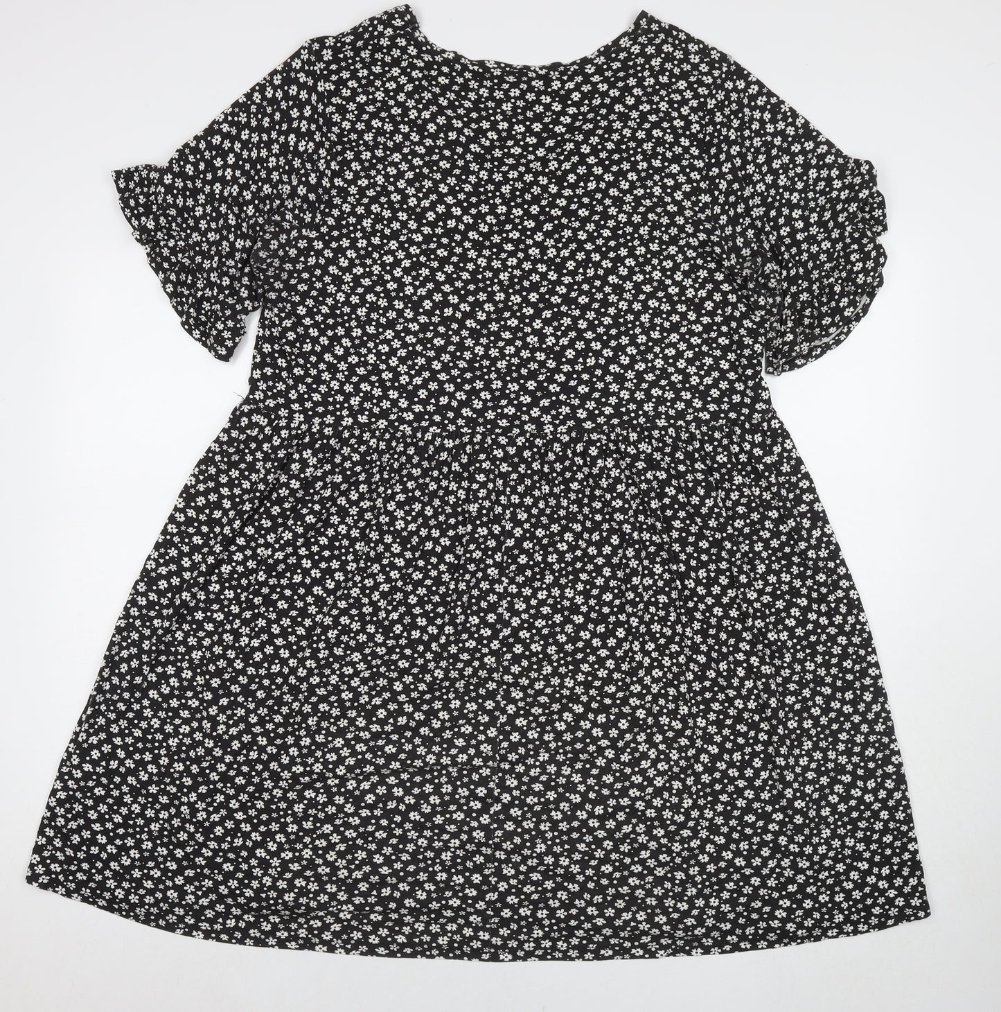 Wednesday's Girl Womens Black Floral Viscose Fit & Flare Size 18 Round Neck Pullover