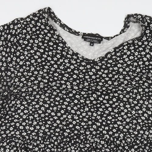Wednesday's Girl Womens Black Floral Viscose Fit & Flare Size 18 Round Neck Pullover