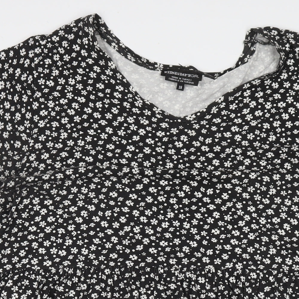 Wednesday's Girl Womens Black Floral Viscose Fit & Flare Size 18 Round Neck Pullover