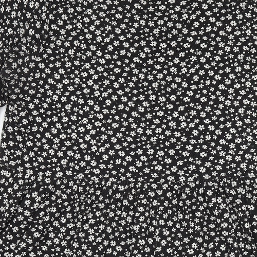 Wednesday's Girl Womens Black Floral Viscose Fit & Flare Size 18 Round Neck Pullover