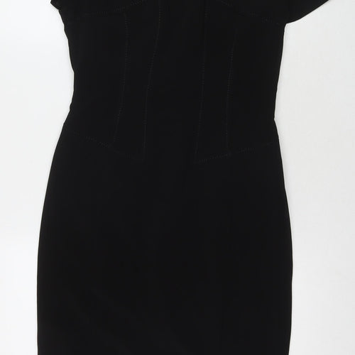 Marks and Spencer Womens Black Polyester A-Line Size 10 Round Neck Zip