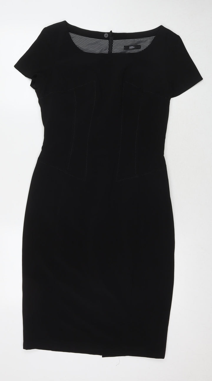 Marks and Spencer Womens Black Polyester A-Line Size 10 Round Neck Zip