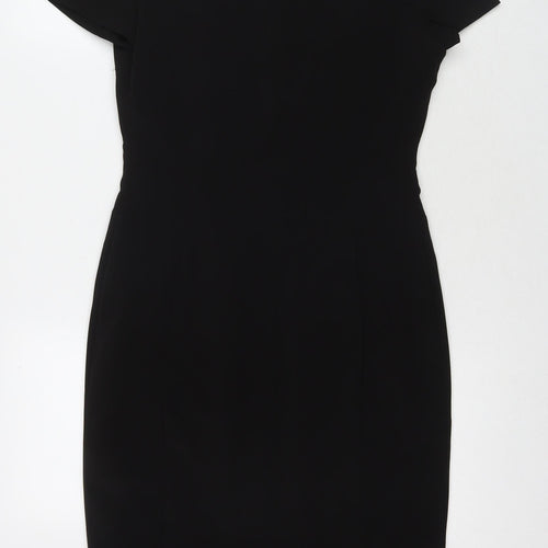 Marks and Spencer Womens Black Polyester A-Line Size 10 Round Neck Zip