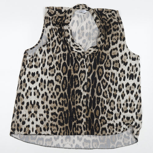 Classics Womens Beige Animal Print Polyester Basic Tank Size 20 V-Neck