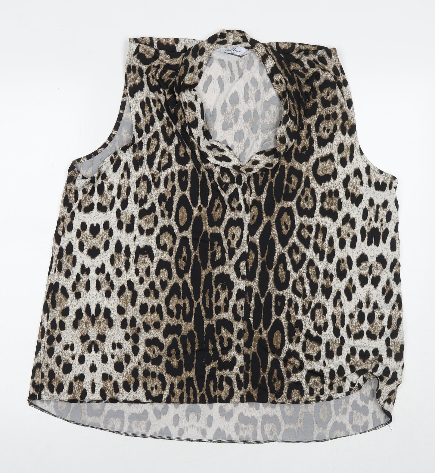 Classics Womens Beige Animal Print Polyester Basic Tank Size 20 V-Neck