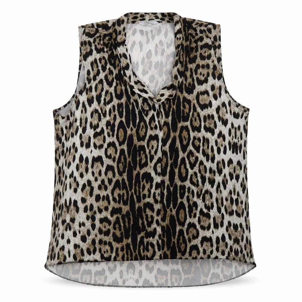 Front view of Classics women’s beige animal print polyester basic tank, size UK 20, v-neck