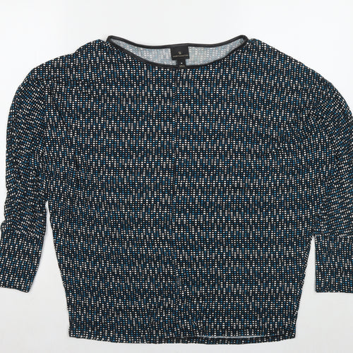Worthington Industries Womens Blue Geometric Viscose Basic Blouse Size M Round Neck