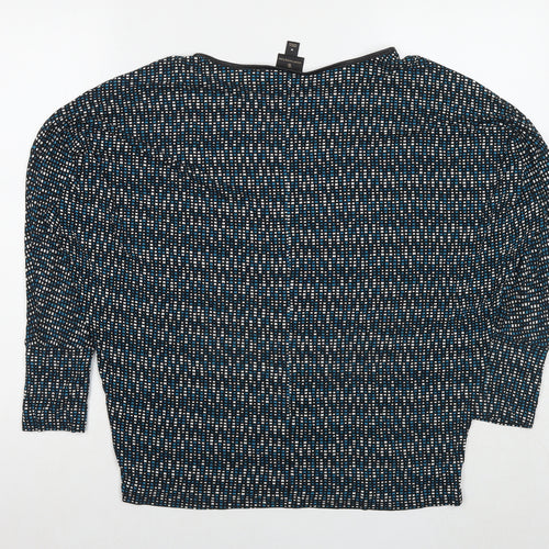 Worthington Industries Womens Blue Geometric Viscose Basic Blouse Size M Round Neck