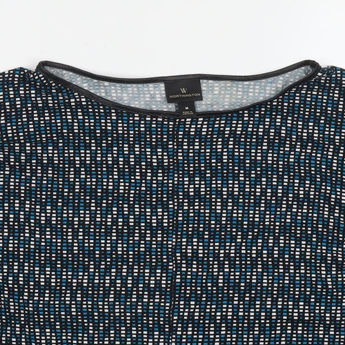 Worthington Industries Womens Blue Geometric Viscose Basic Blouse Size M Round Neck