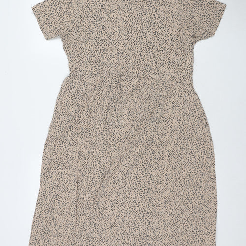 Wednesday's Girl Womens Beige Animal Print Viscose Fit & Flare Size 14 Round Neck Pullover - Leopard Print