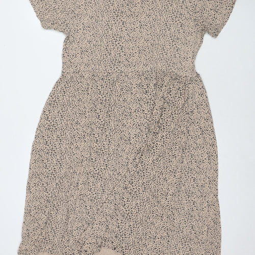 Wednesday's Girl Womens Beige Animal Print Viscose Fit & Flare Size 14 Round Neck Pullover - Leopard Print