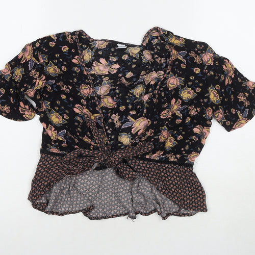 New Look Womens Multicoloured Floral Viscose Wrap T-Shirt Size 12 V-Neck