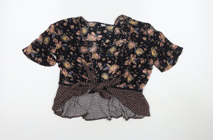 New Look Womens Multicoloured Floral Viscose Wrap T-Shirt Size 12 V-Neck