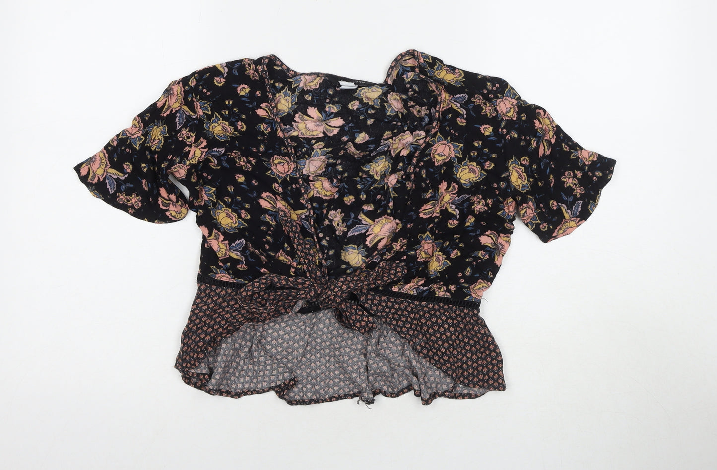 New Look Womens Multicoloured Floral Viscose Wrap T-Shirt Size 12 V-Neck