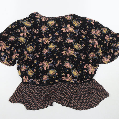 New Look Womens Multicoloured Floral Viscose Wrap T-Shirt Size 12 V-Neck