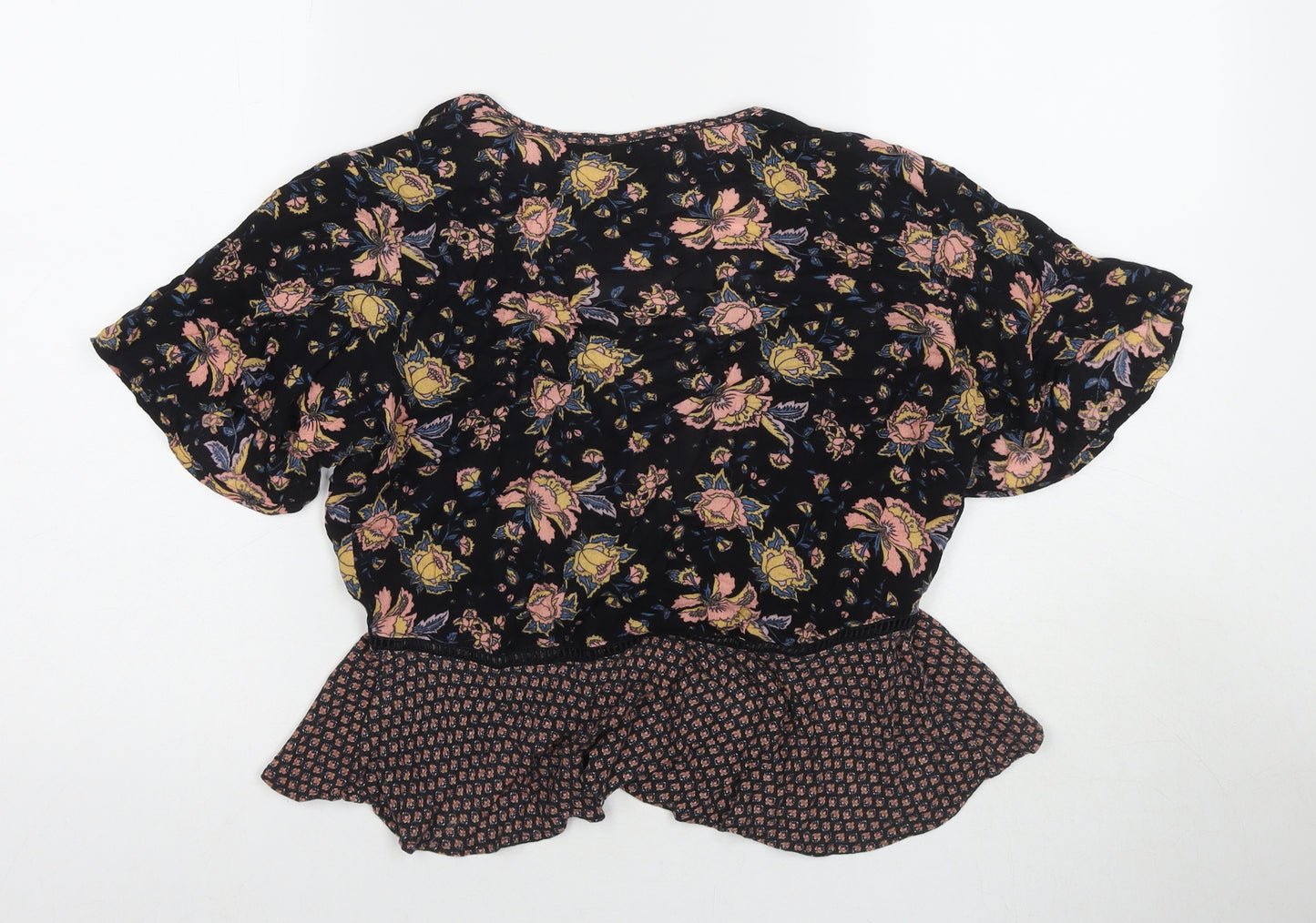 New Look Womens Multicoloured Floral Viscose Wrap T-Shirt Size 12 V-Neck