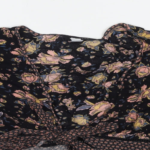 New Look Womens Multicoloured Floral Viscose Wrap T-Shirt Size 12 V-Neck