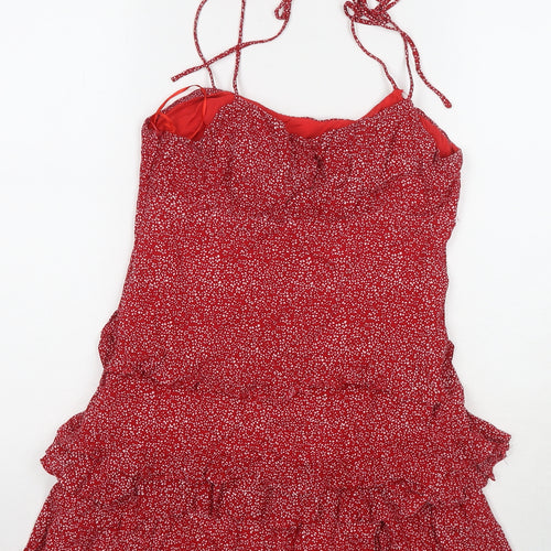 Sundae Muse Womens Red Geometric Viscose Tank Dress Size 8 V-Neck Pullover