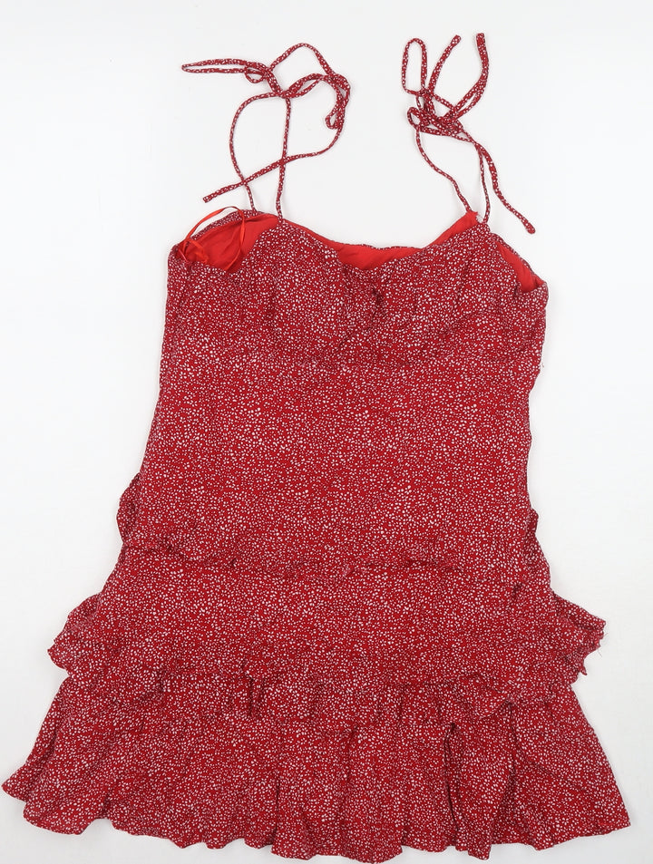 Sundae Muse Womens Red Geometric Viscose Tank Dress Size 8 V-Neck Pullover