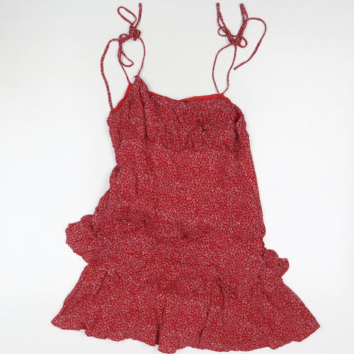 Sundae Muse Womens Red Geometric Viscose Tank Dress Size 8 V-Neck Pullover