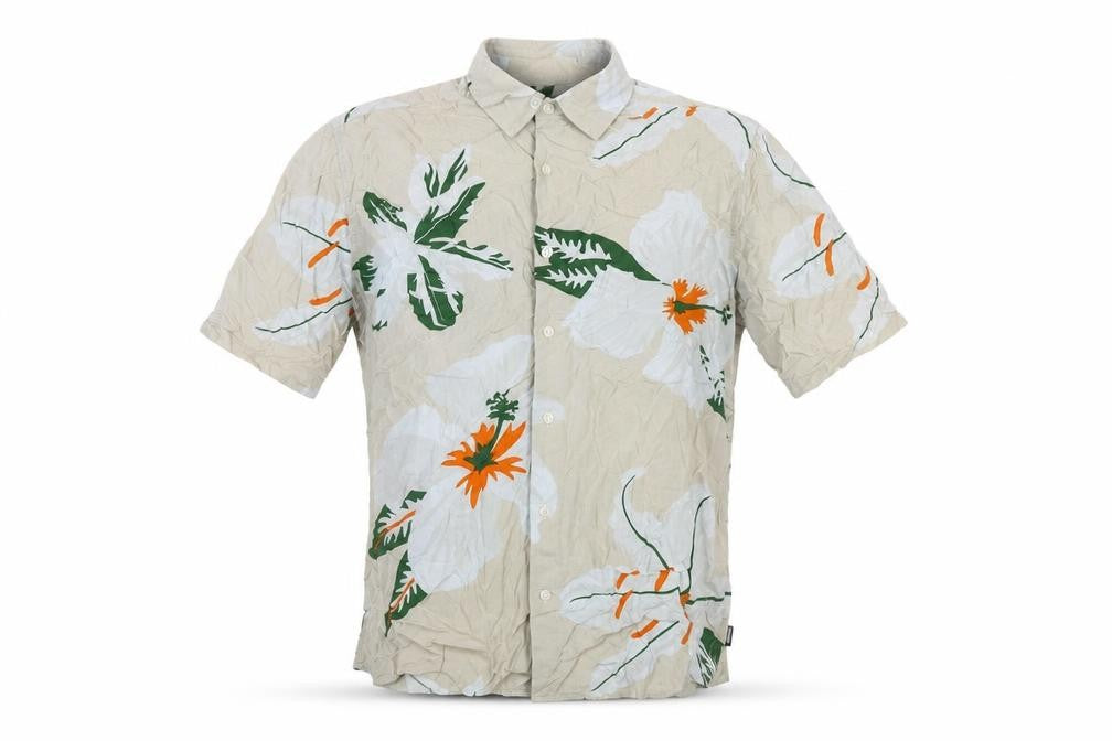 Front view of Only & Sons men’s multicoloured floral viscose button-up, size M, collared button