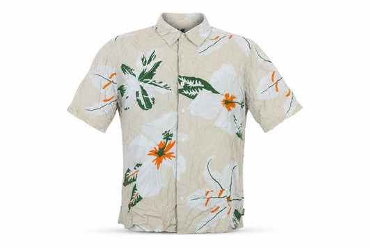 Front view of Only & Sons men’s multicoloured floral viscose button-up, size M, collared button