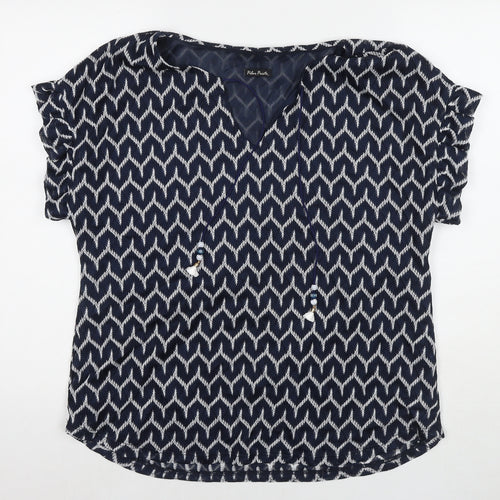 Pilar Prieto Womens Black Geometric Polyester Basic T-Shirt Size L Round Neck