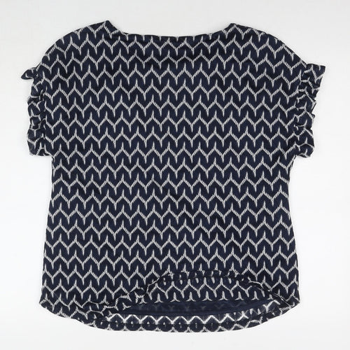 Pilar Prieto Womens Black Geometric Polyester Basic T-Shirt Size L Round Neck