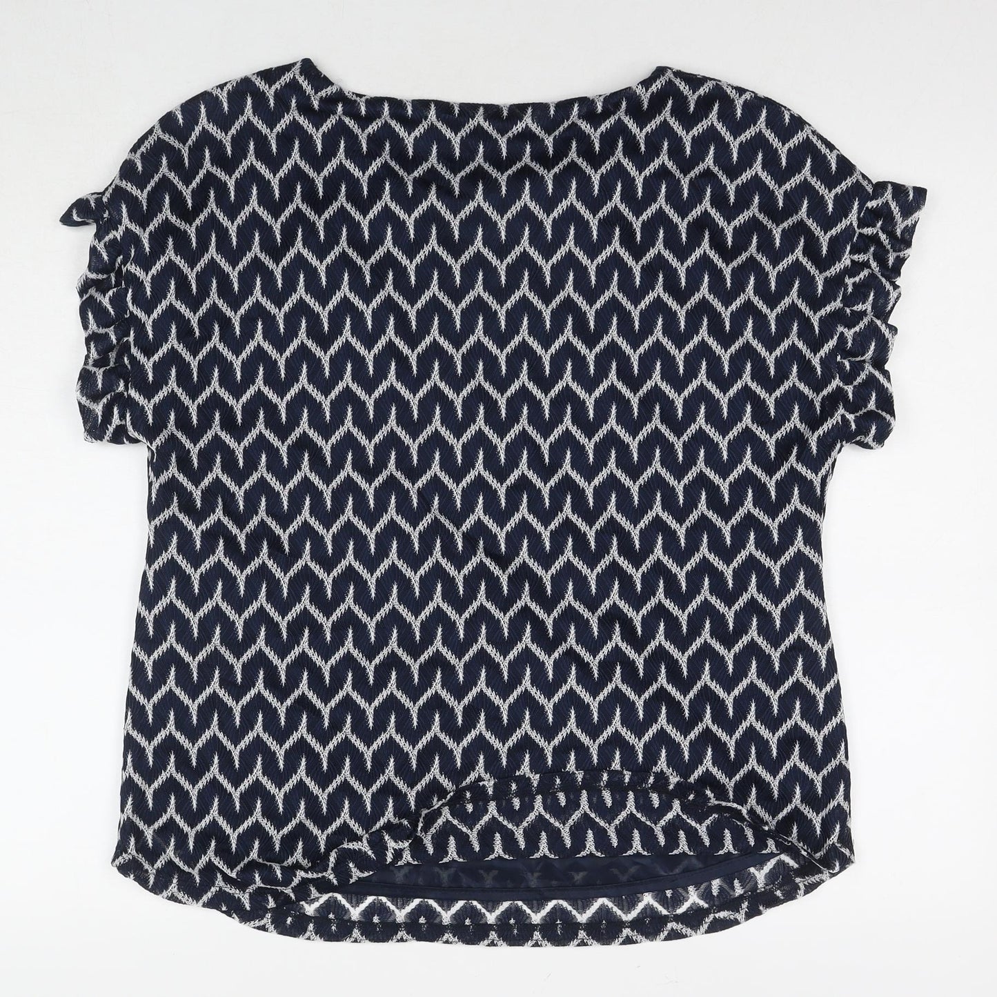 Pilar Prieto Womens Black Geometric Polyester Basic T-Shirt Size L Round Neck